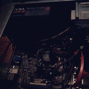 The insides, before the new case, second PSU upgrade, graphics card, and RAM upgrades.